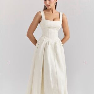 House of CB Ivory Pleated Midi Dress